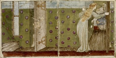 A set of sixteen tiles arranged in pairs to form eight illustrations of the 